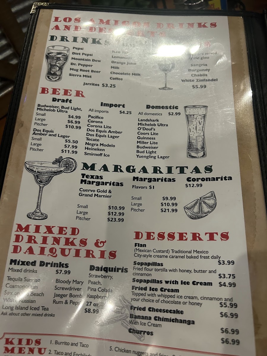 Los Amigos Mexican Restaurant menu board