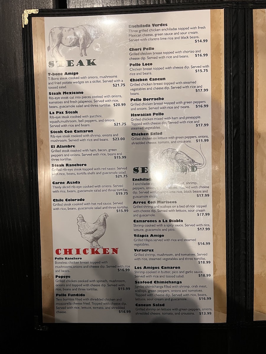 Los Amigos Mexican Restaurant menu board