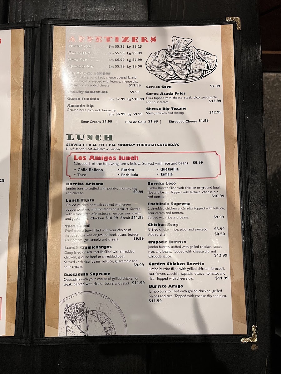 Los Amigos Mexican Restaurant menu board
