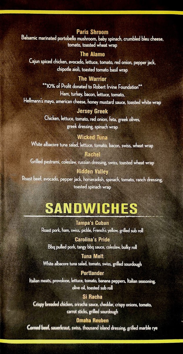 Wrap City Sandwich Company menu board