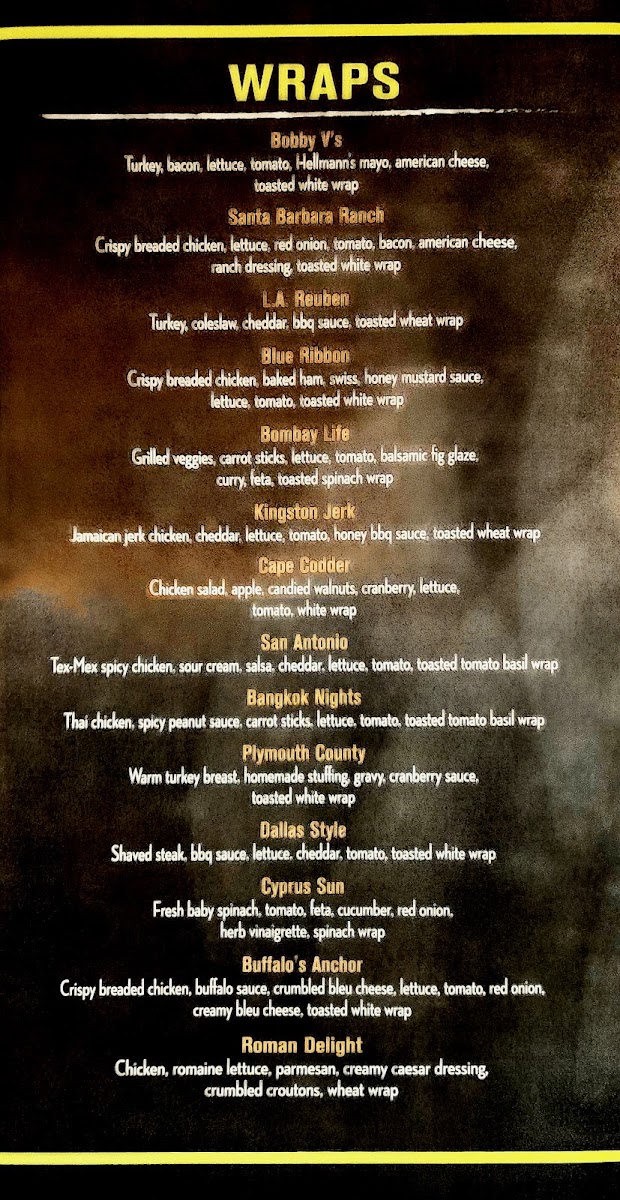 Wrap City Sandwich Company menu board