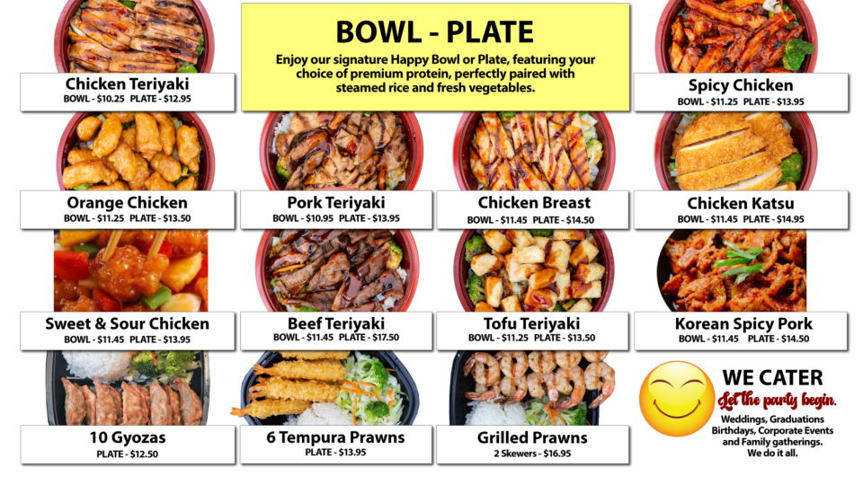 Happy Teriyaki - Emmett menu board