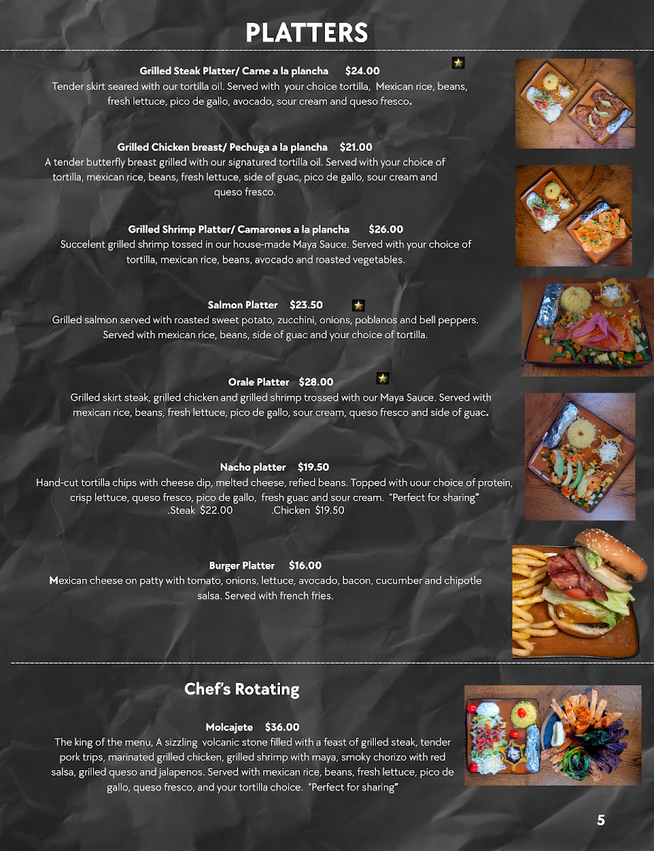 Orale Mexican Restaurant menu board