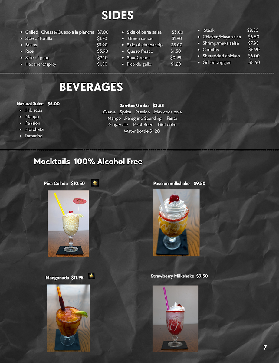 Orale Mexican Restaurant menu board