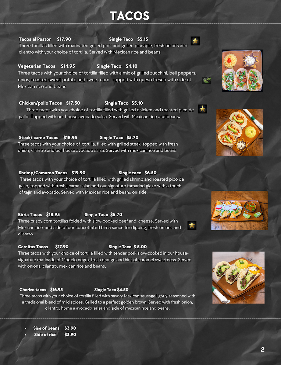 Orale Mexican Restaurant menu board
