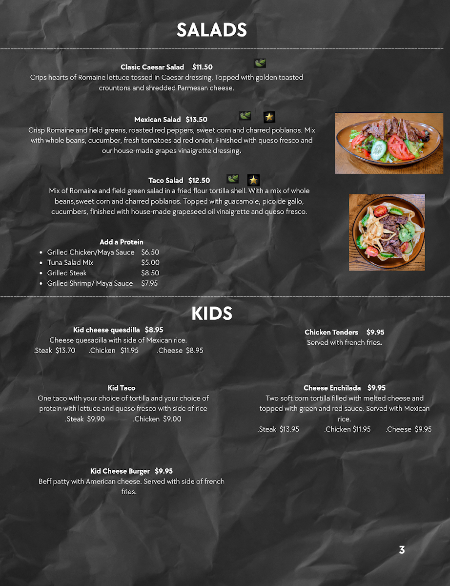 Orale Mexican Restaurant menu board