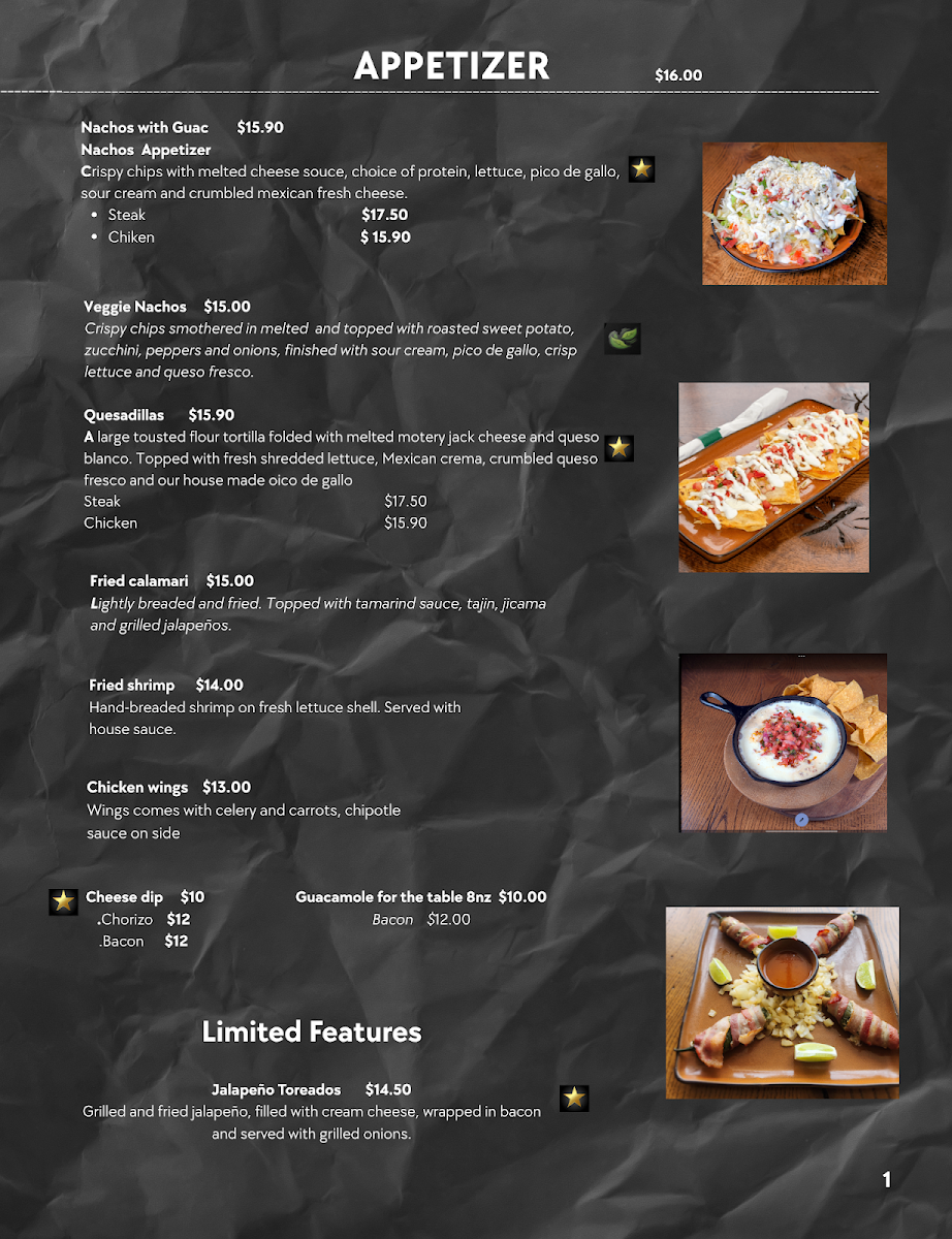 Orale Mexican Restaurant menu board