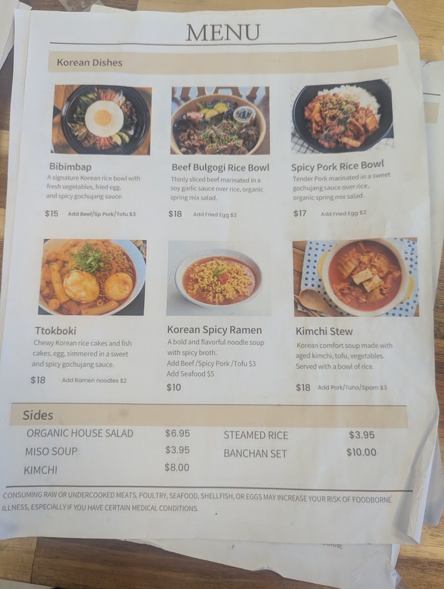 Maru Korean & Sushi menu board