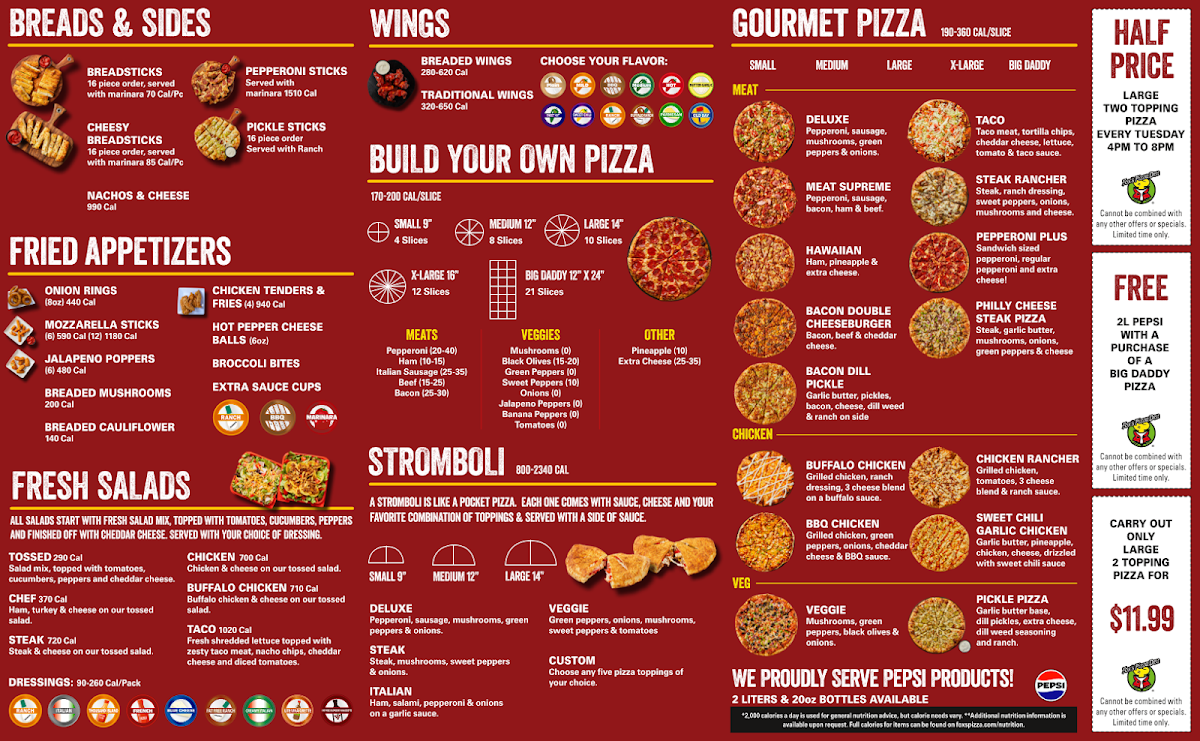 Fox’s Pizza Den menu board