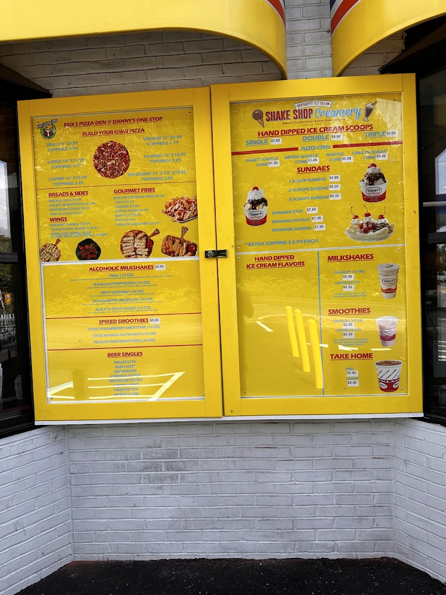 Fox’s Pizza Den menu board