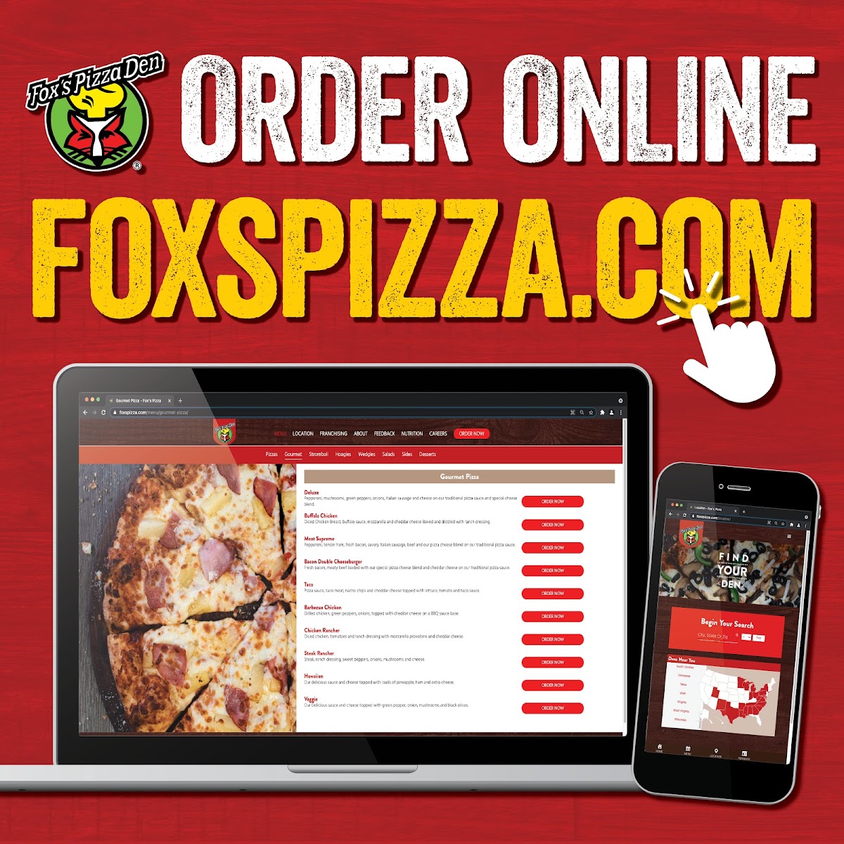 Fox’s Pizza Den menu board