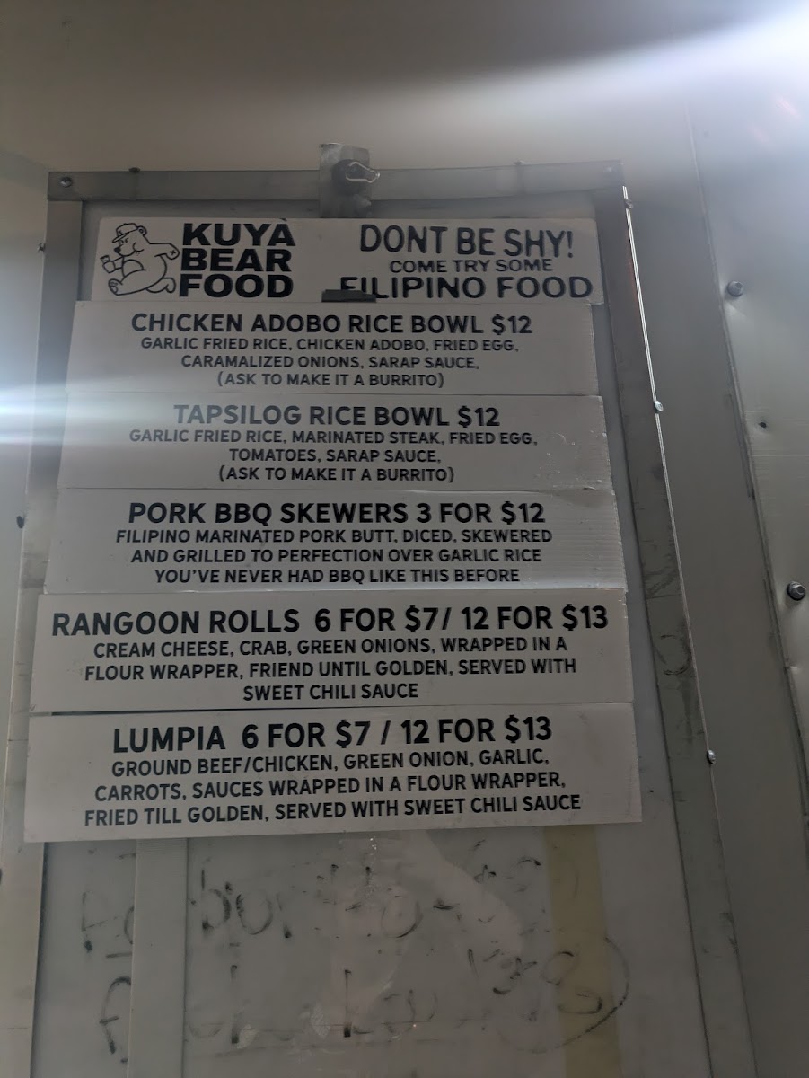 Kuya Bear Food menu board