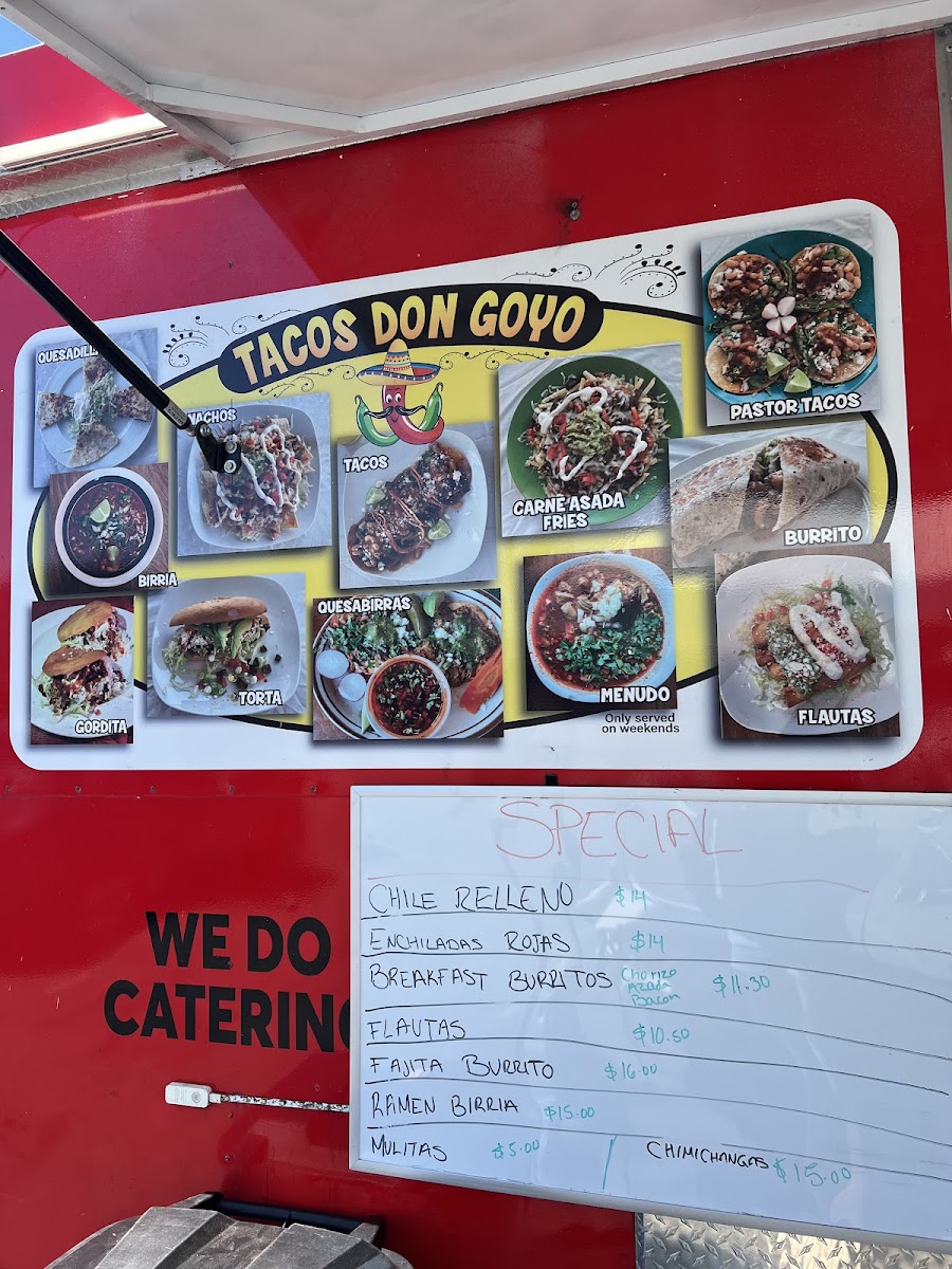 Tacos Don Goyo menu board