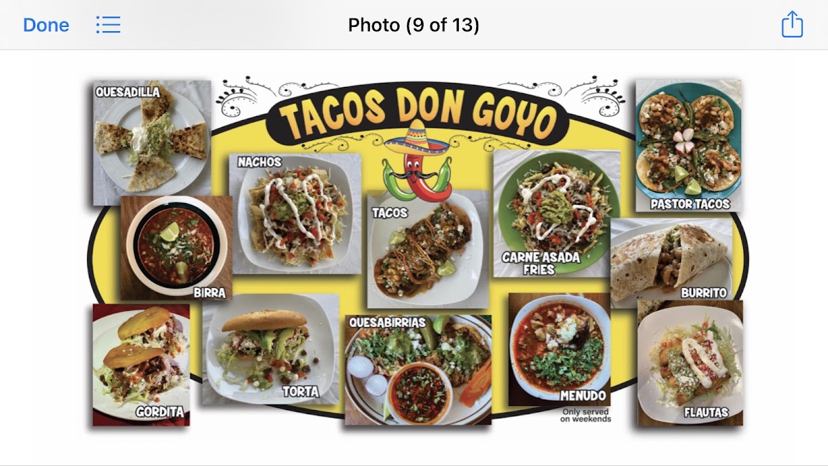 Tacos Don Goyo menu board