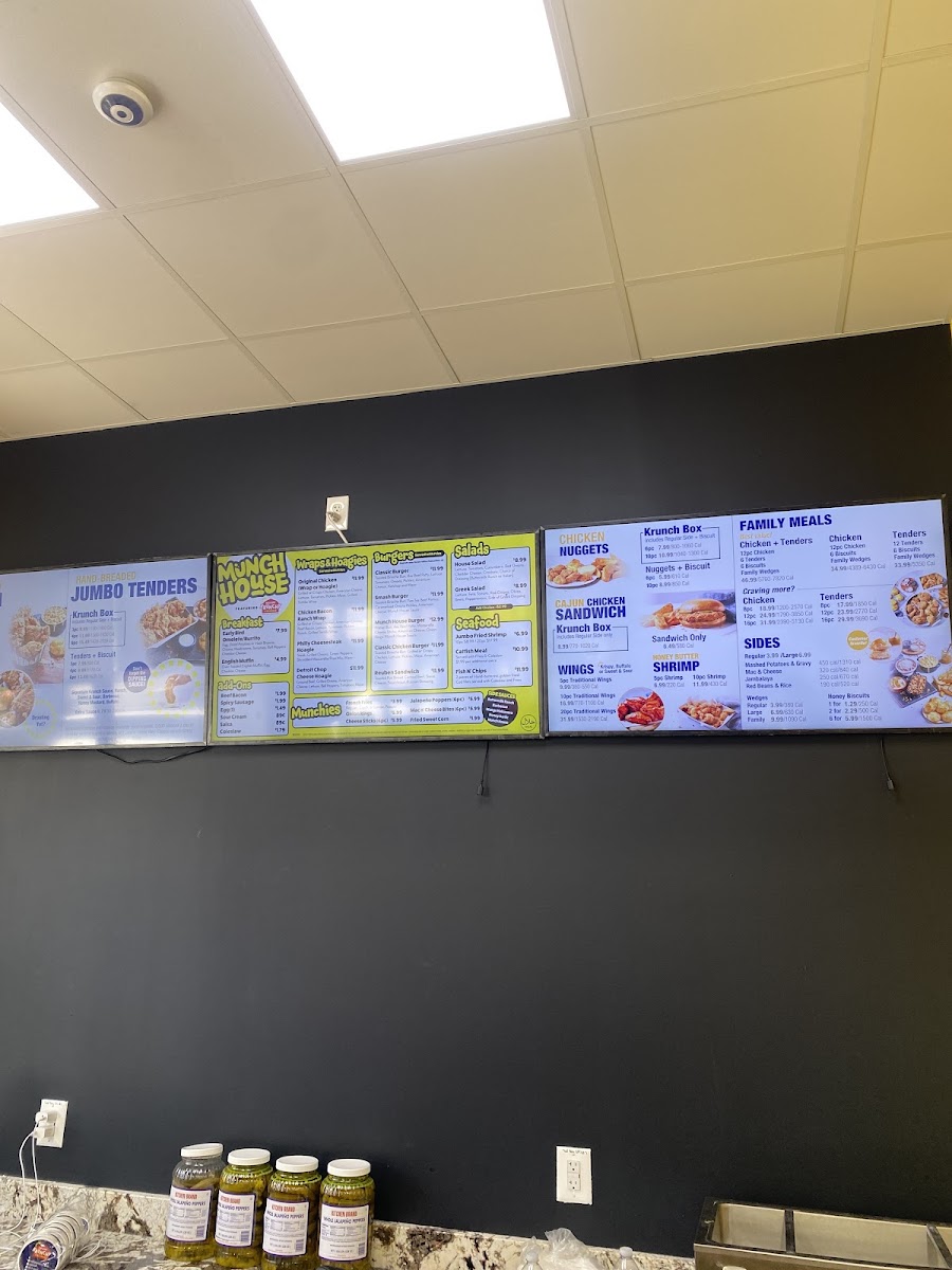 Munch House Eatery (Burgers, Wraps, Hoagies) menu board
