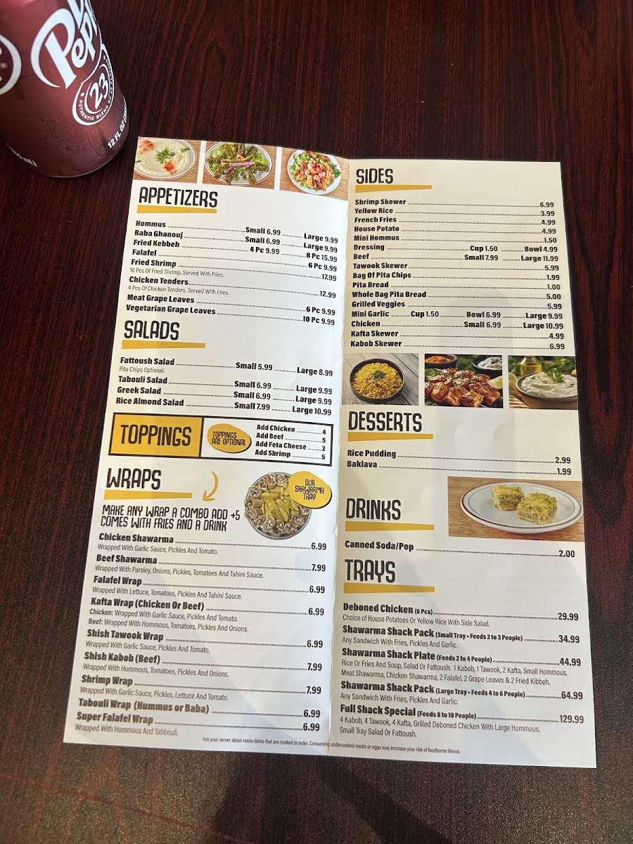 Shawarma Shack menu board