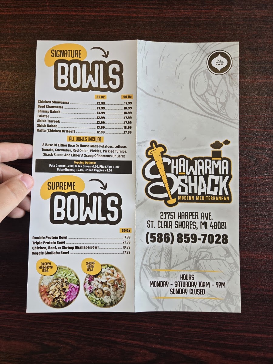 Shawarma Shack menu board