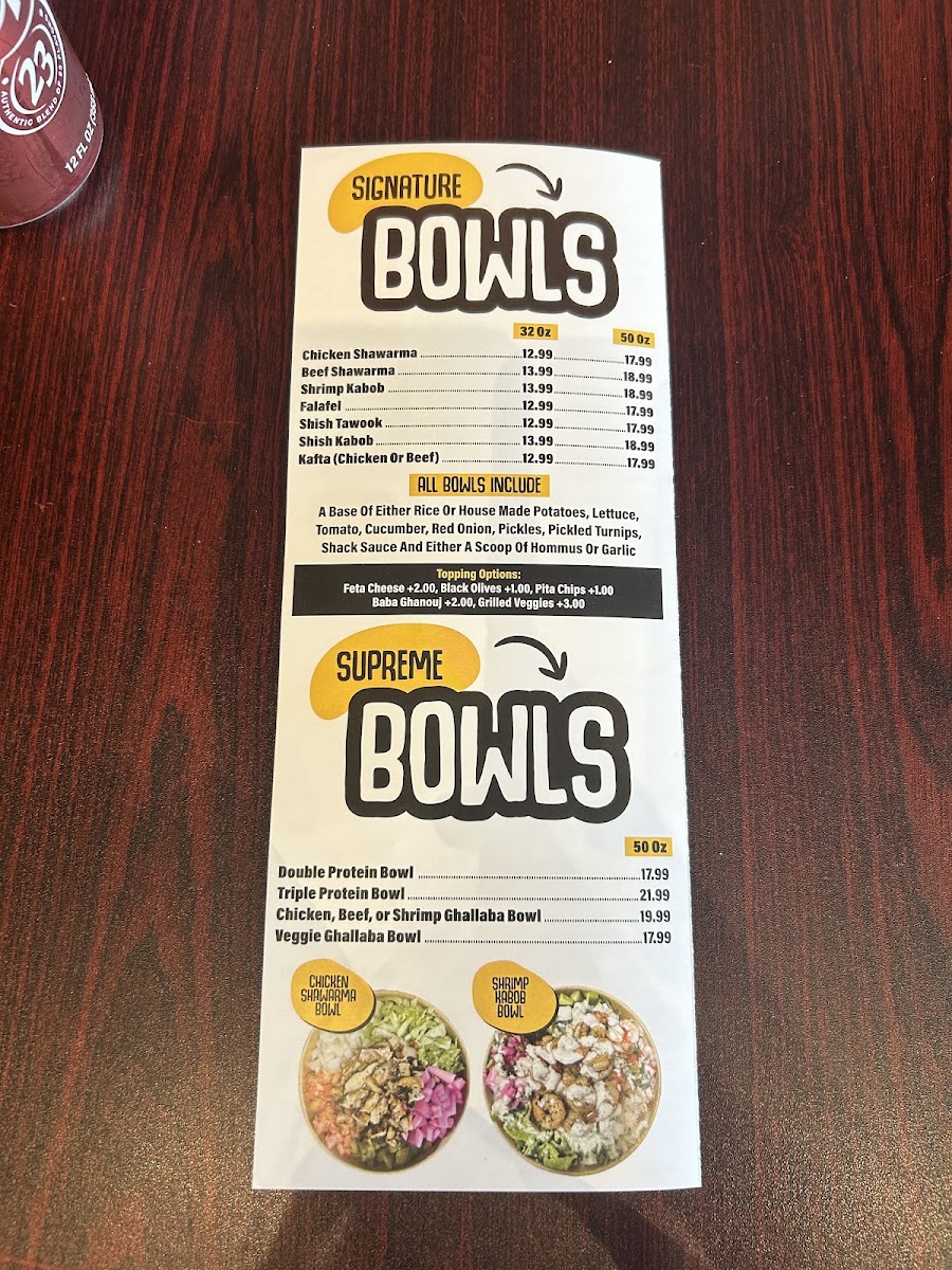 Shawarma Shack menu board