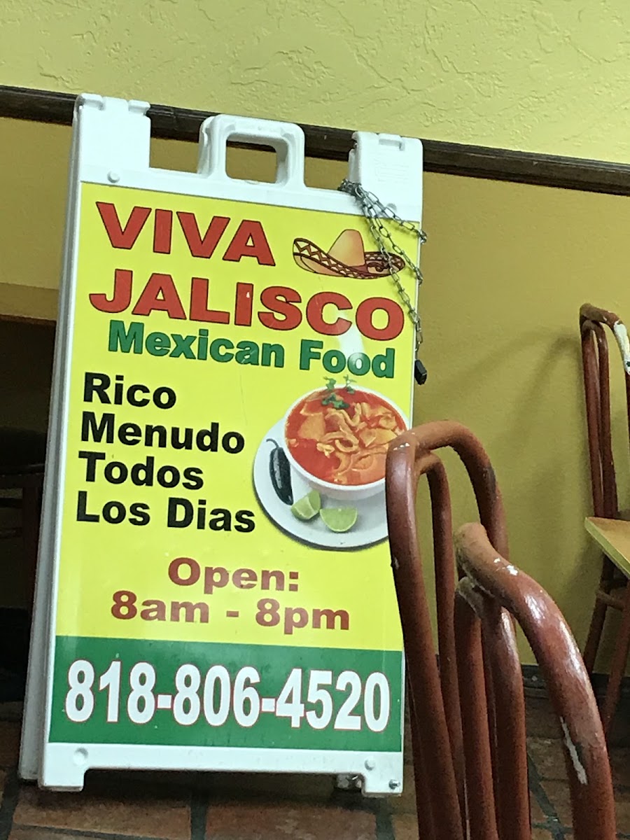 Viva Jalisco menu board