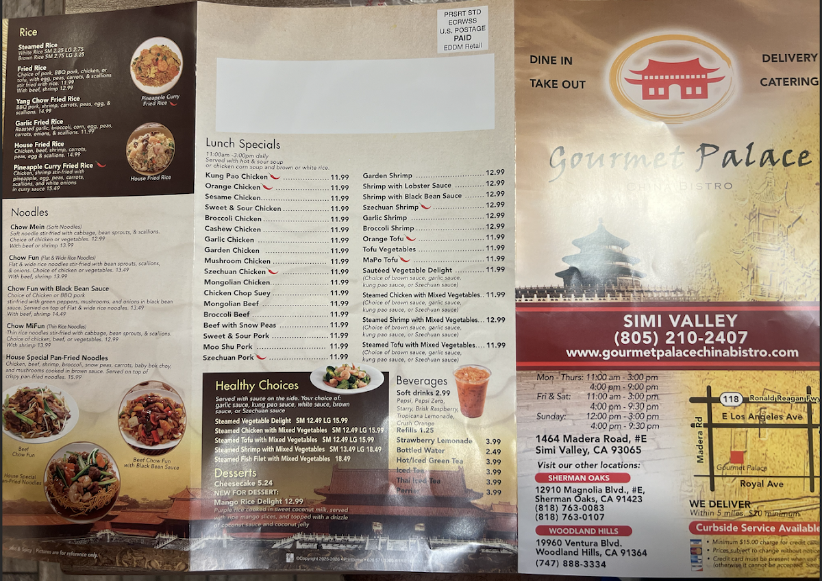Gourmet Palace China Bistro menu board