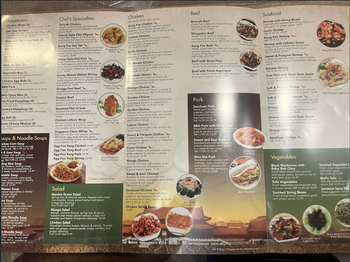 Gourmet Palace China Bistro menu board