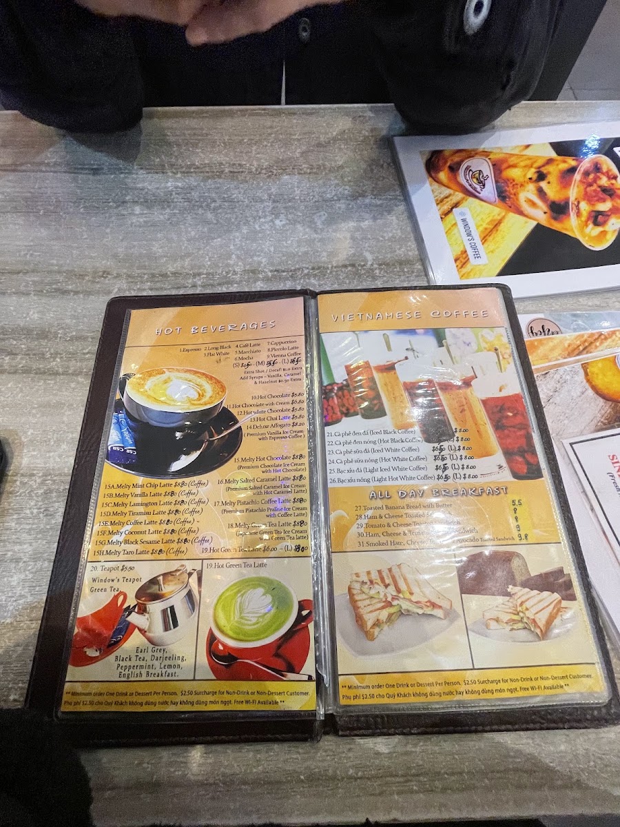 Window's Coffee Bankstown menu board