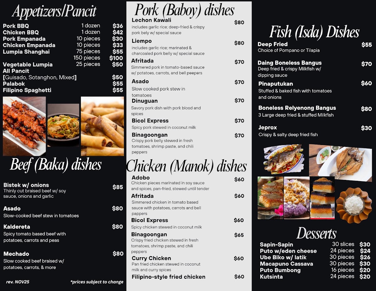 Julie Ryan Philippine Cuisine menu board