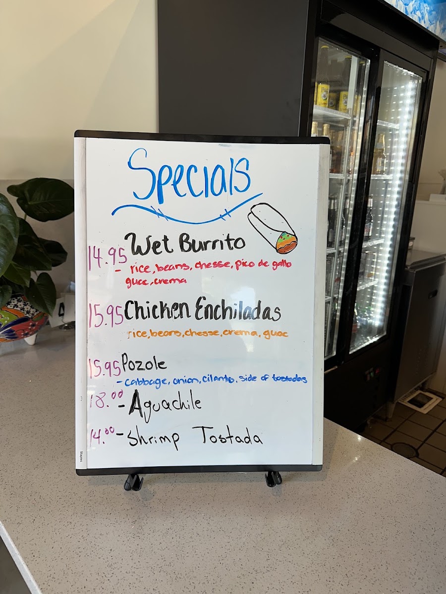 La Hacienda Taqueria menu board