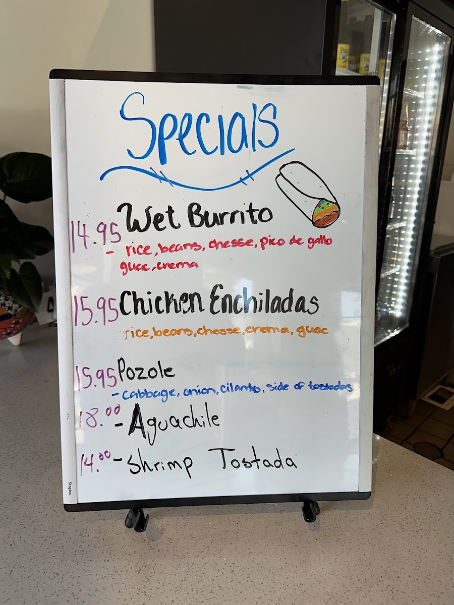La Hacienda Taqueria menu board