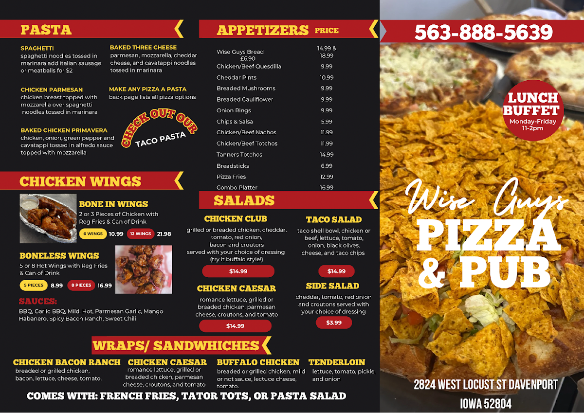 Wise Guys Pizza & Pub menu board