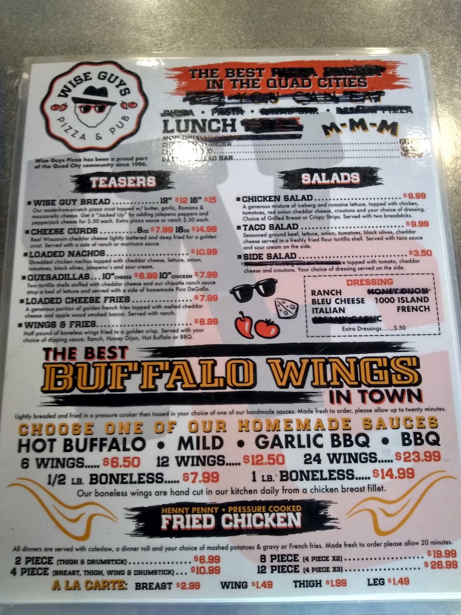 Wise Guys Pizza & Pub menu board
