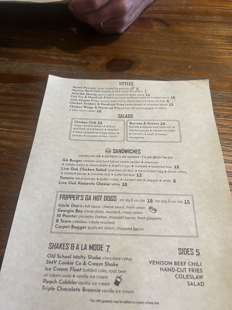 Live Oak Restaurant & Tap menu board
