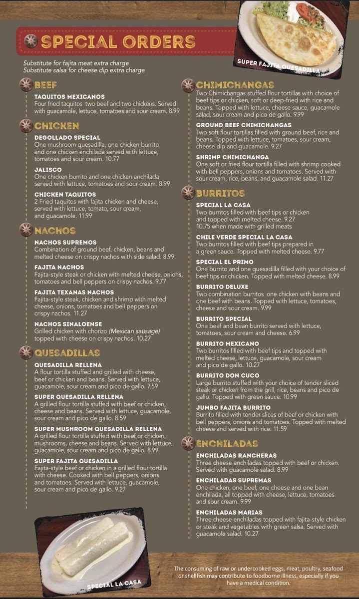 Minas Mexican Grill menu board