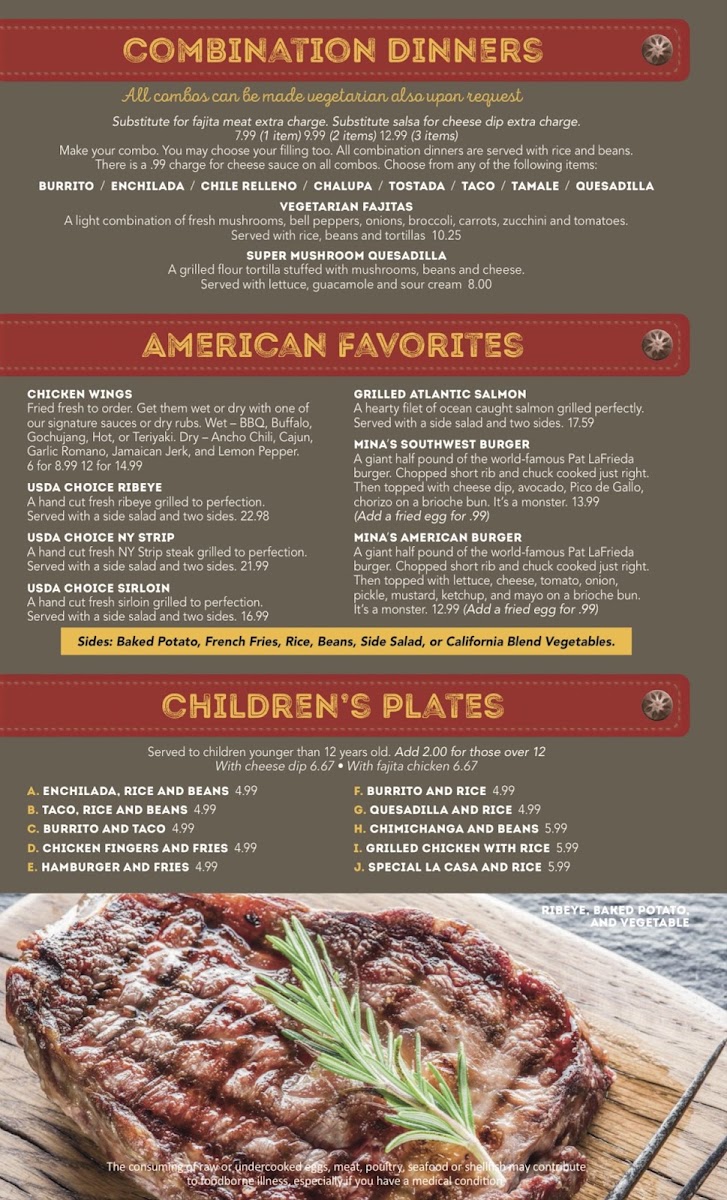 Minas Mexican Grill menu board