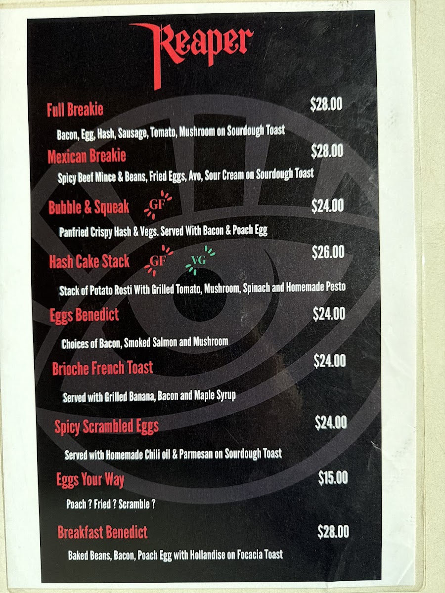 The Reaper by Anastasis menu board