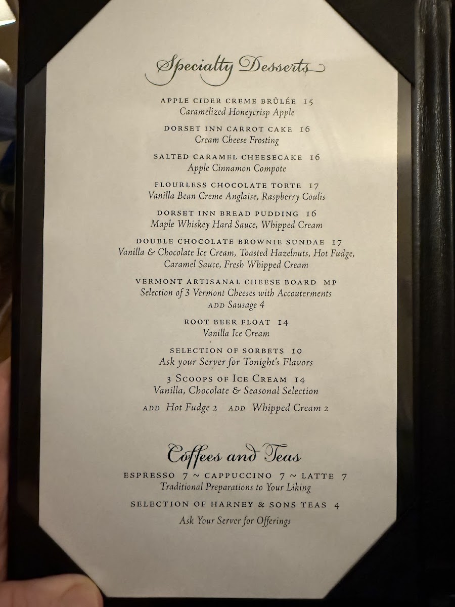 Dorset Inn Restaurant and Tavern menu board
