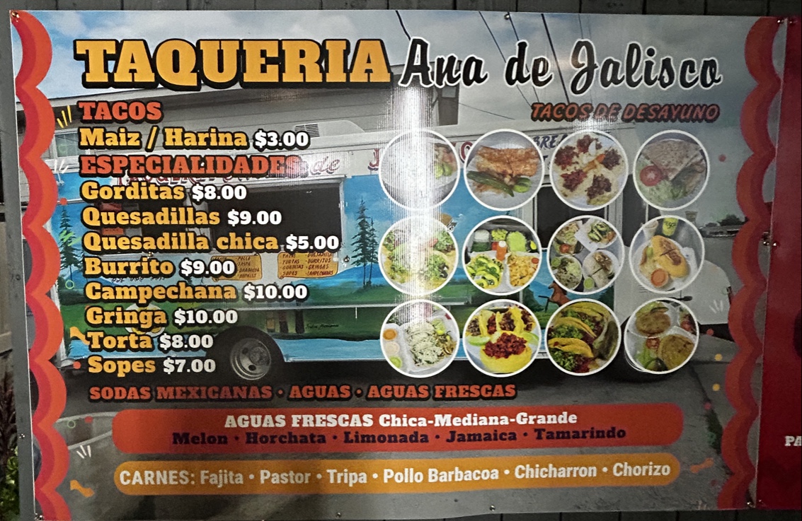 Tacos Jalisco | Food Truck menu board