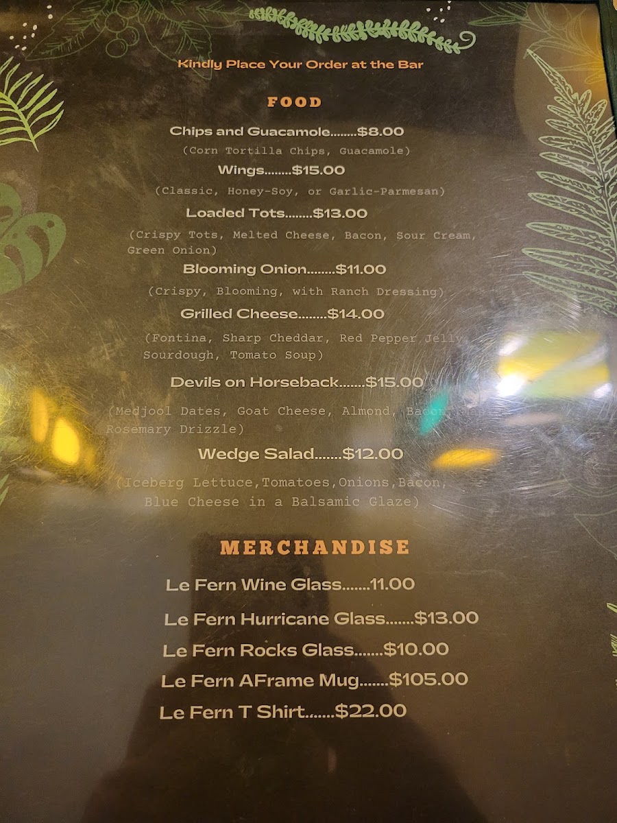 Le Fern Bar Now Sancho's Cantina menu board