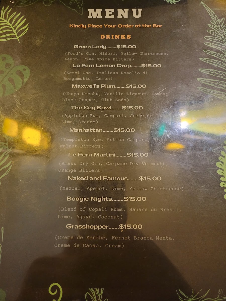 Le Fern Bar Now Sancho's Cantina menu board