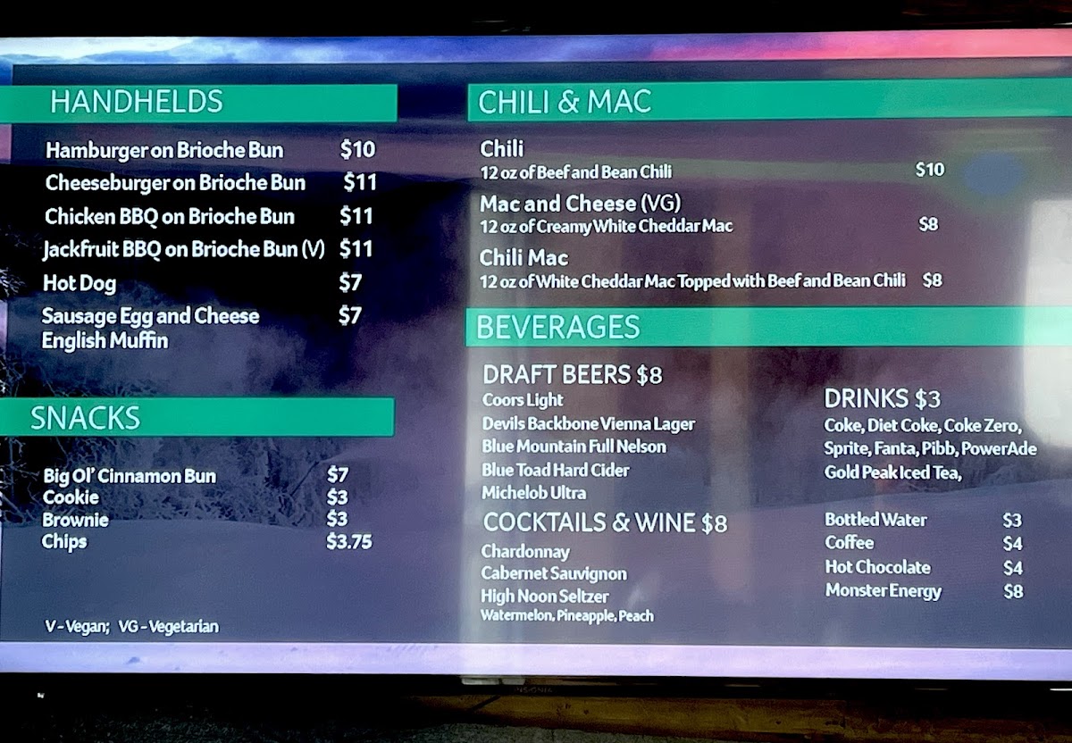 Checkerberry Cabin menu board