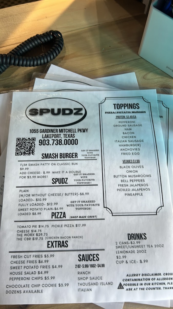 Spudz menu board