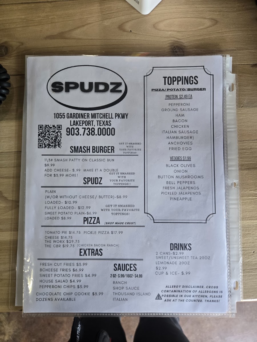 Spudz menu board