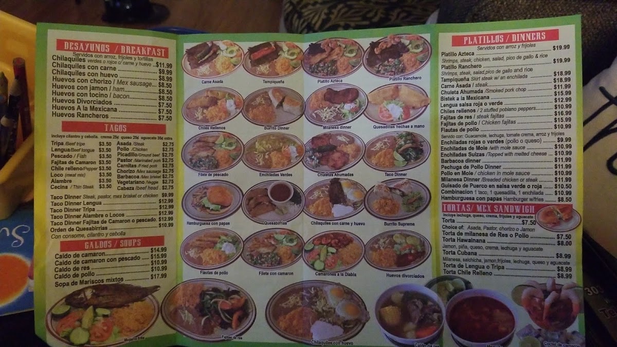 Taqueria Azteca menu board