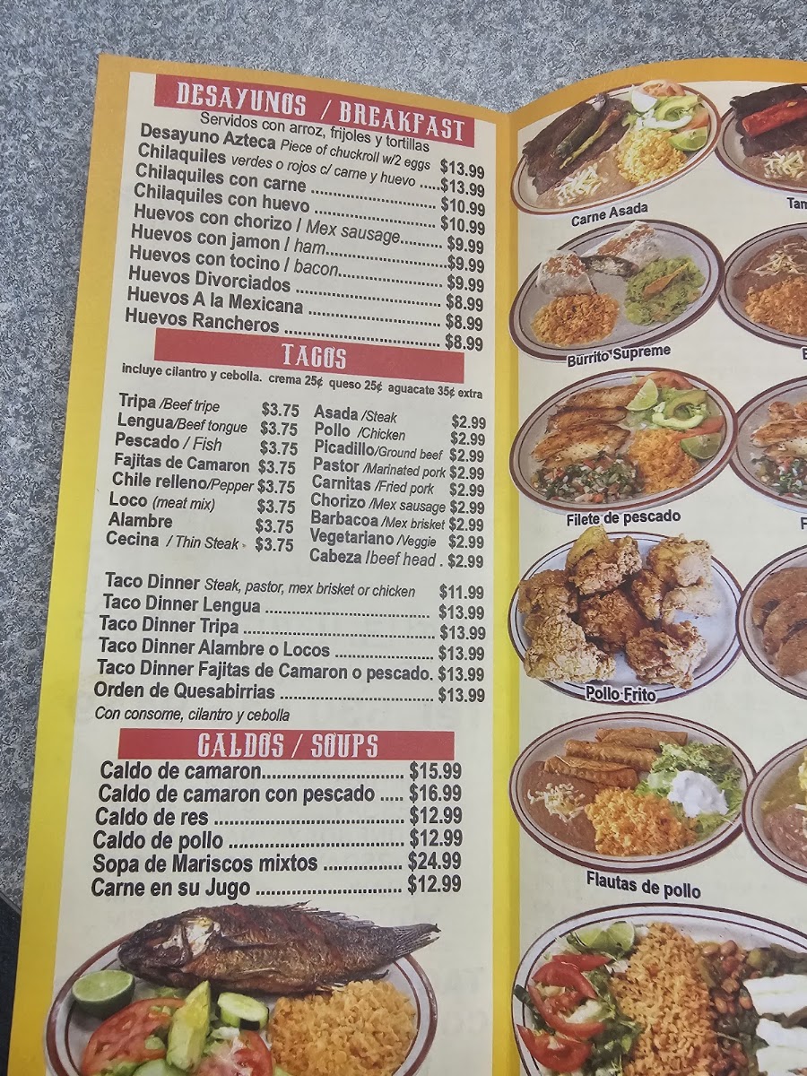 Taqueria Azteca menu board