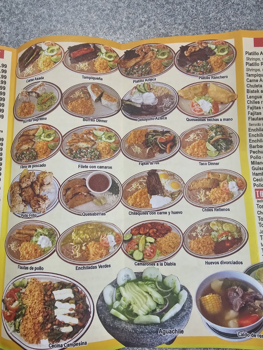 Taqueria Azteca menu board