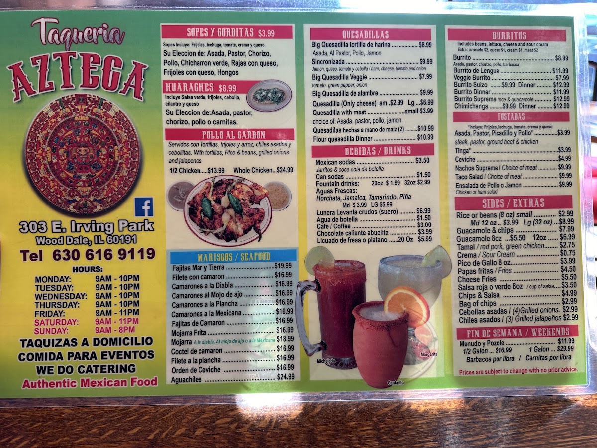 Taqueria Azteca menu board