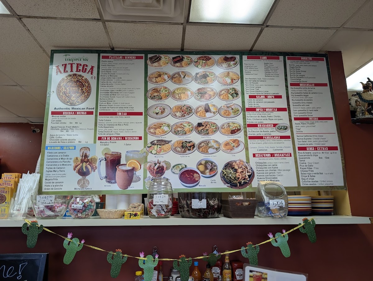 Taqueria Azteca menu board