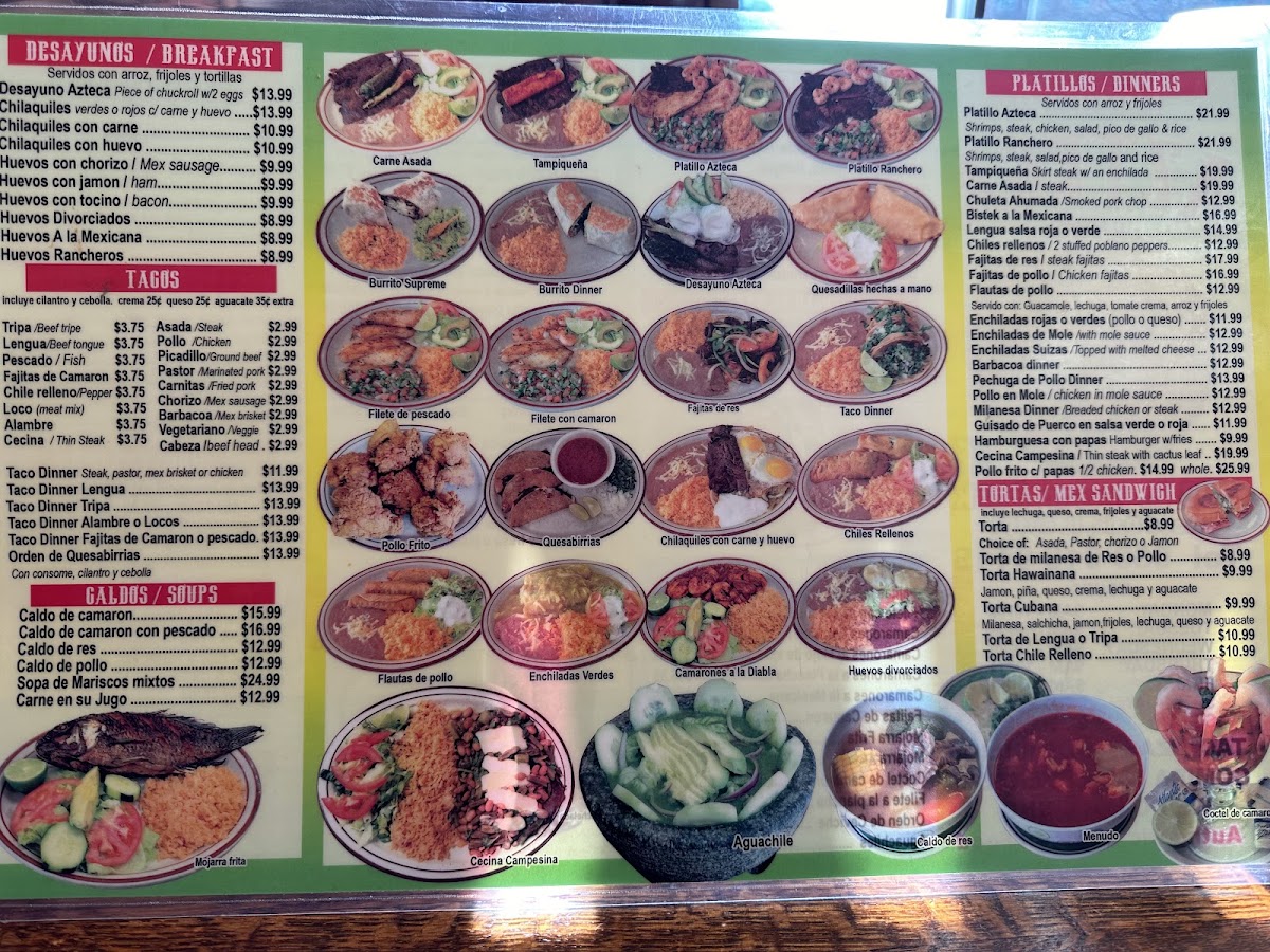 Taqueria Azteca menu board