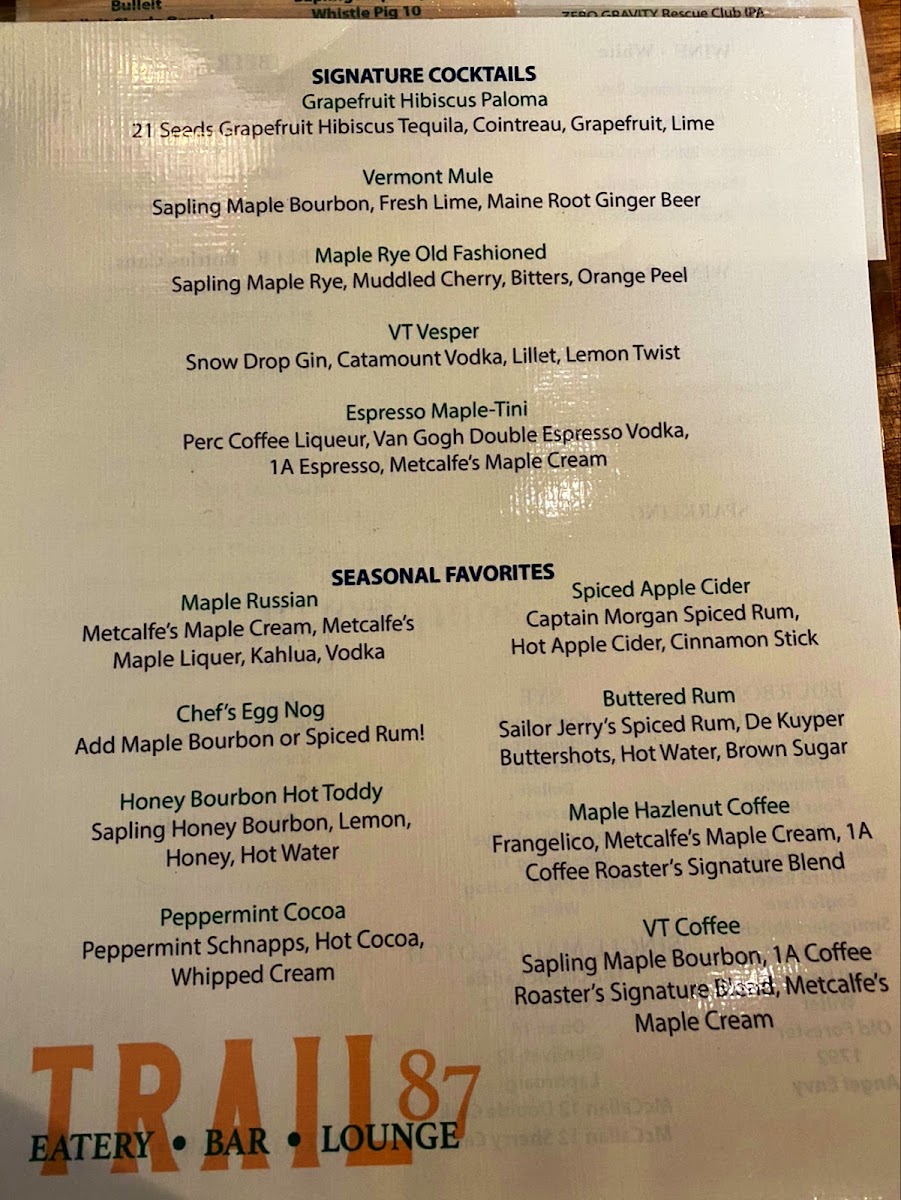 Trail 87 menu board