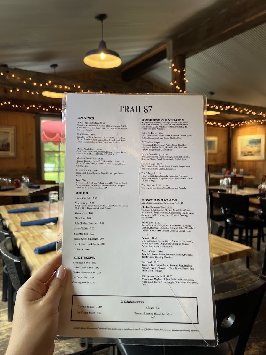 Trail 87 menu board